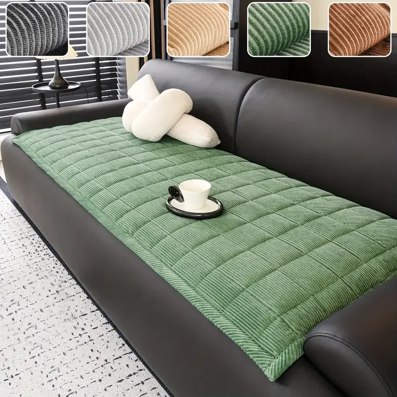 

1pc Corduroy Sofa Cushion Cover with Striped Edges, Modern Quilted Design, Non-Slip Pet-Friendly Protector for 1/2/3/4 Seater
