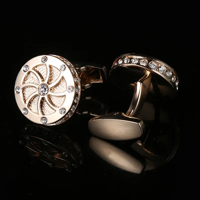 Round Wheel Shaped Men's Cufflinks Sleeve Nails Real Gold Plated Rose Gold Copper Sleeve Luxury Jewelry Buttons