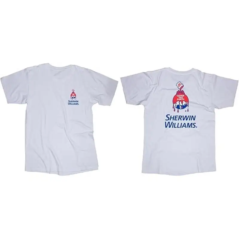 Camiseta con pintura blanca con logotipo de Sherwin Williams