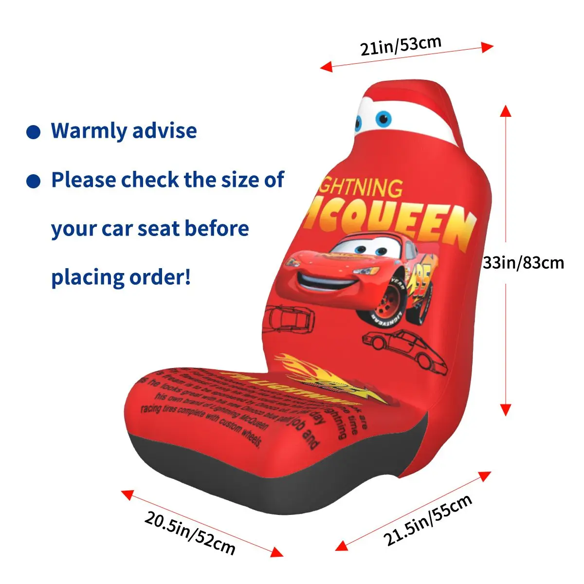 Sally relâmpago mcqueen 95 capa de assento de carro durável capas de assento 1 peça universal apto para caminhões carros sedans
