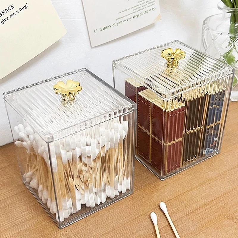 Acrylic Makeup Organizer Cotton Swabs Container Cosmetic Jewelry Cotton Pad Storage Box For Bathroom Organization