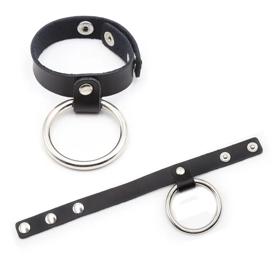 Bondage Straps Adjustable Delay Cock Ring Penis Retarded Ejaculation Sex Toys for Men Sex Metal Penis Ring with Leather Scrotum