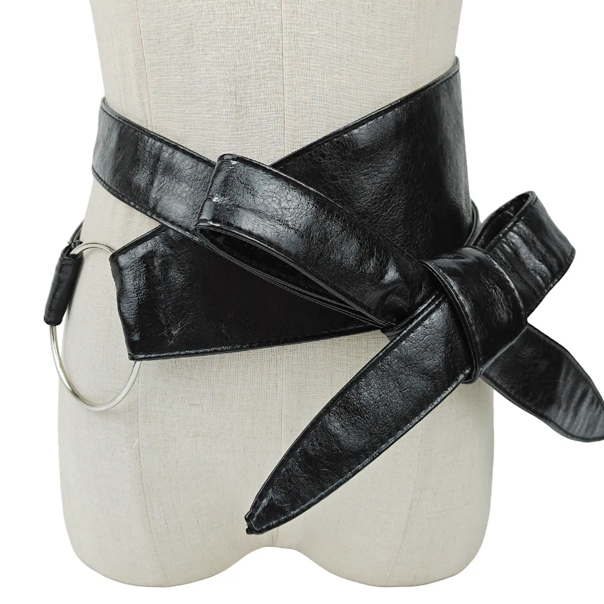 موضة جديدة بولي Leather جلد النساء حزام قابل للتعديل طويل واسعة القوس مشد للخصر حزام مشد لفستان ملابس الحفلات غير رسمية