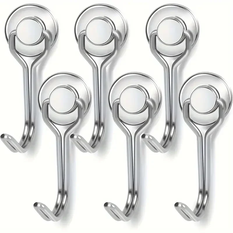 6 Pieces Magnetic Hook with Rotating Hook, Suitable for Household Kitchen, Refrigerator Keys and Other Scenarios.
