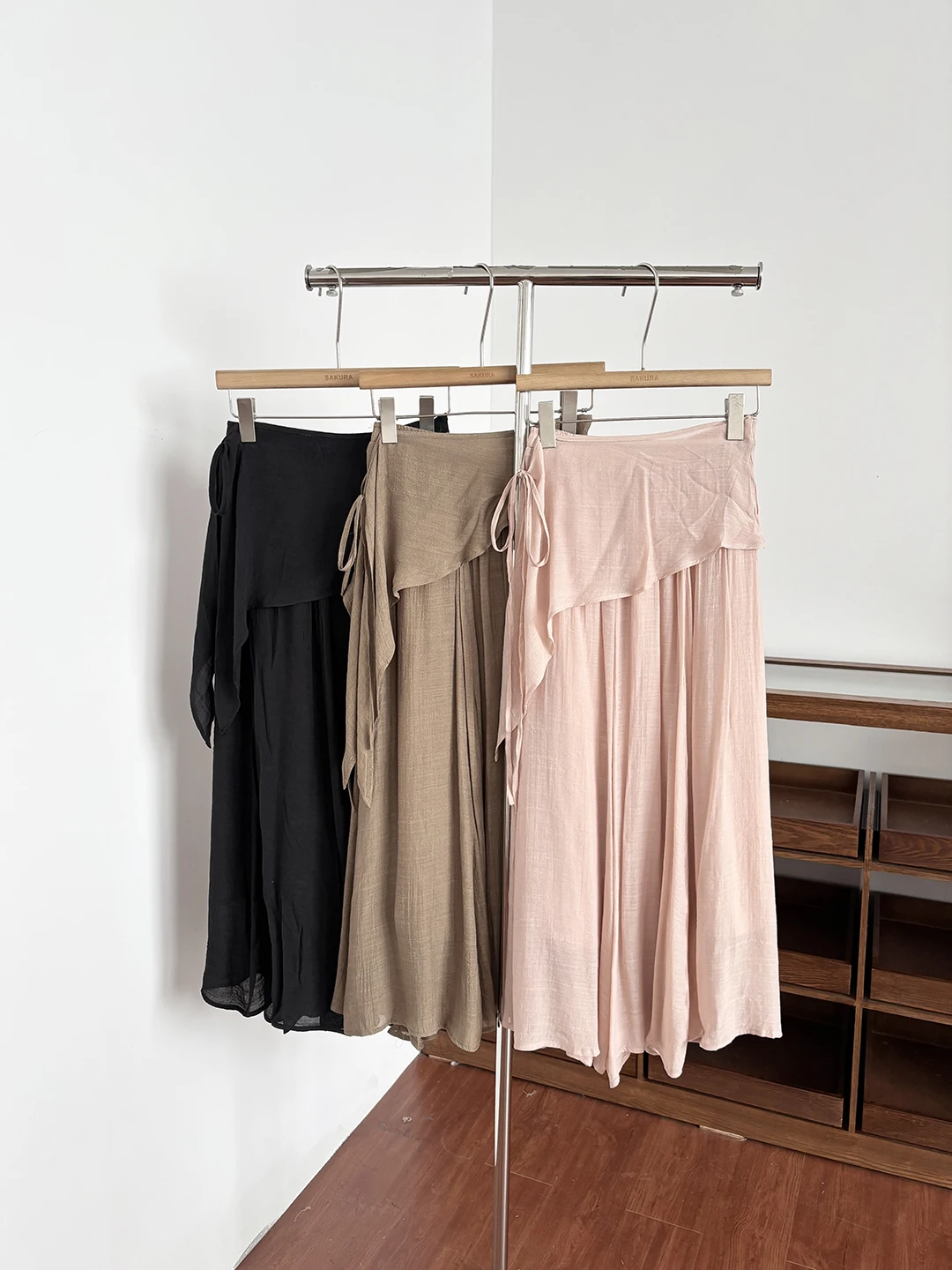 High Waist A-Line Midi Skirt Women Summer Lace Hem Draped Atmosphere Linen Thin Medium Length with Butt Curtain Skirts