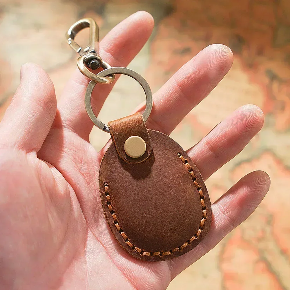 PU Leather Access Card Holder Air Tag Holder with Key Ring, Handmade Key Fob Keychain NFC Smart Key Airtag Protector Cover