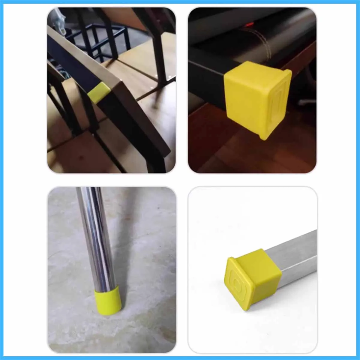 

Yellow PVC Soft Rubber Square/Round Tube Plug Furniture Tables Chairs Legs Feet Non Slip Foot Pads Silent Protective Caps
