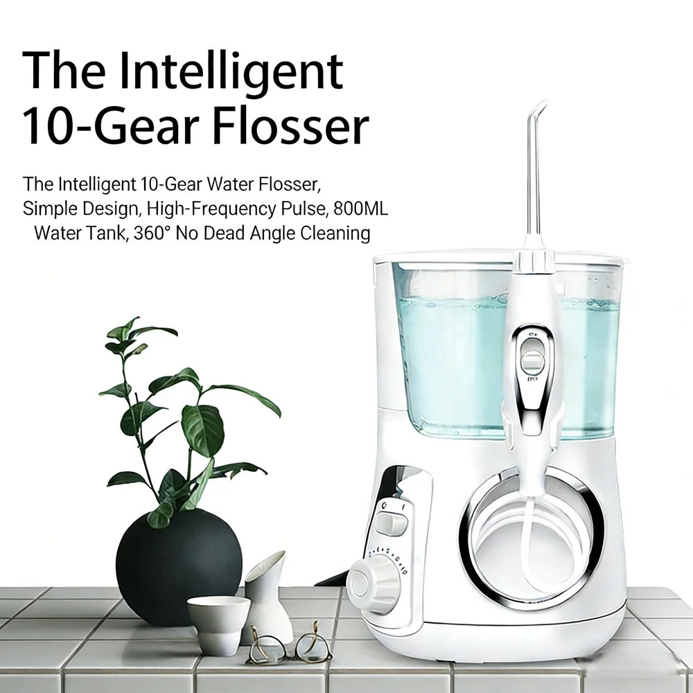 Electric Teeth Care Flosser 10 Modes 800ML Countertop Oral Irrigator Professional Plaque Control Tool with 5 Nozzles