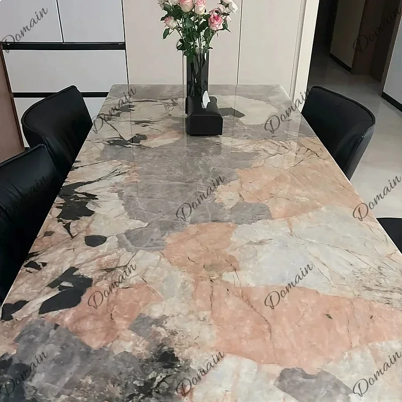 OJ Imported Luxury Pink Diamond Pandora Dining Table Designer Natural Marble Rectangle V