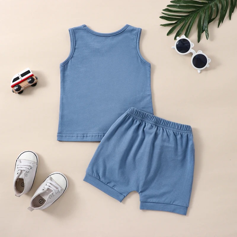 2023-02-17 Lioraitiin 0-3Years Toddler Boys 2Pcs Summer Outfit Sets Sleeveless Contrast Tank Tops Solid Drawstring Shorts image 2