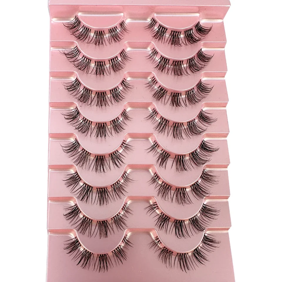 HBZGTLAD Pestañas Postizas de Aspecto Natural con Banda Transparente, Segmentadas y Cortas, 3D Esponjosas Ojo de Gato, Tira de 15MM, Paquete de 8 Pares 2