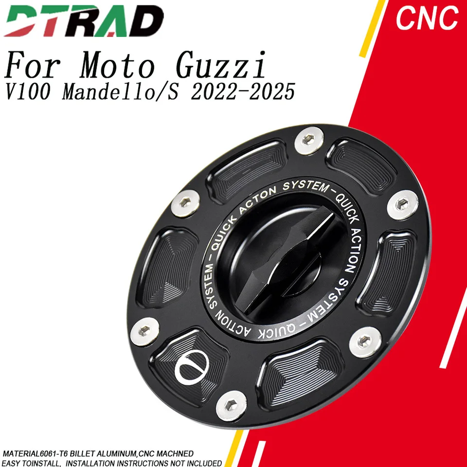 DTRAD Motorcycle CNC Aluminum Racing Keyless Fuel Tank Cap for Moto Guzzi V100 Mandello/S 2022-2025 Quick Release Airbox Cover