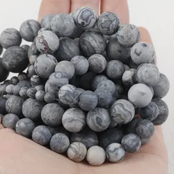 Natural Matte Gray Map Stone 4/6/8/10/12mm Round Spacer Loose Beads For Jewelry DIY Handmade Men Bracelet Earrings Accessories