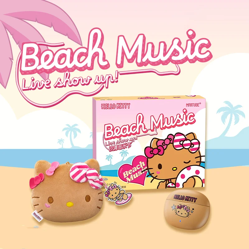 Kawaii sanrio charakter hallo kitty strand musik serie bluetooth headset geschenkset neues hello kitty drahtloses kopfhörer geschenk für mädchen