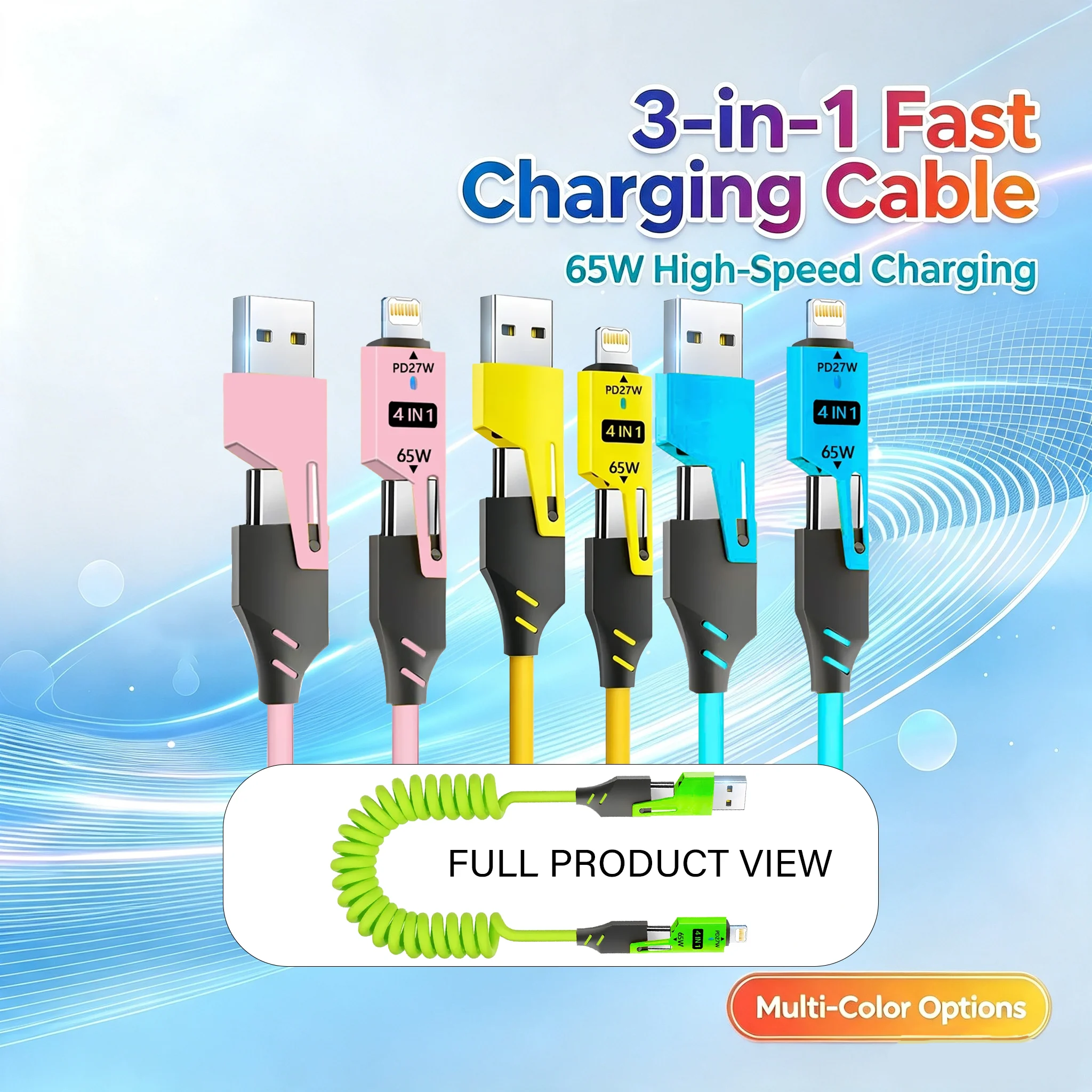 65W 65W Quick Charger Spring USB Cable 4 in 1 Spring Data Cable 6A USB Type C Spring Telescopic Wire for iPhone for iPad for MacBook - Aliexpress Deal