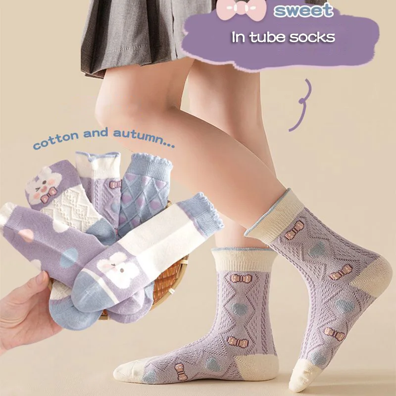 5Pairs Summer Children Net Socks Cute Purple Rabbit Kids Mid Tube Sock 0-8year Girl Cotton Socks Thin Cotton Baby Mesh Sock Sox