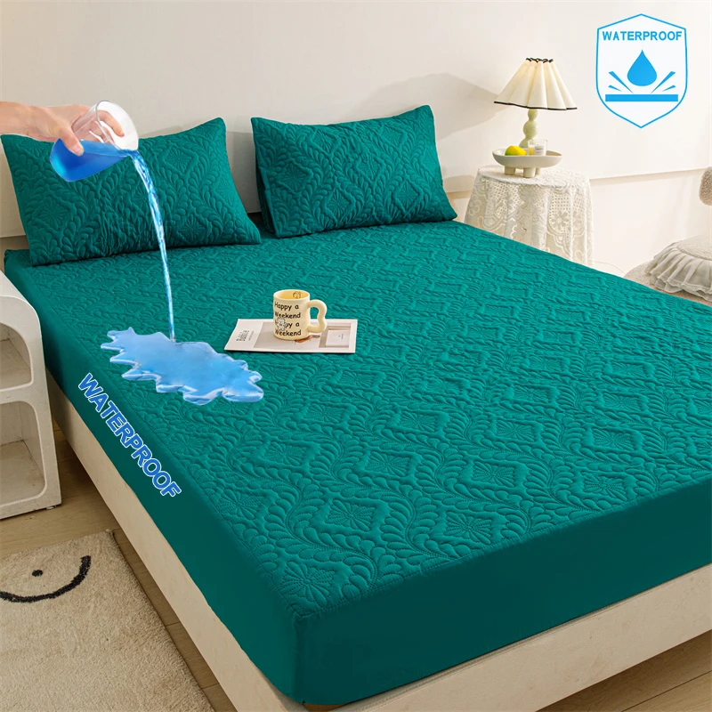 

Waterproof Mattress Cover Hypoallergic Breathable Mattress Protector Anti-mite Anti-bacterial Fitted Bed Sheet,Lnk green