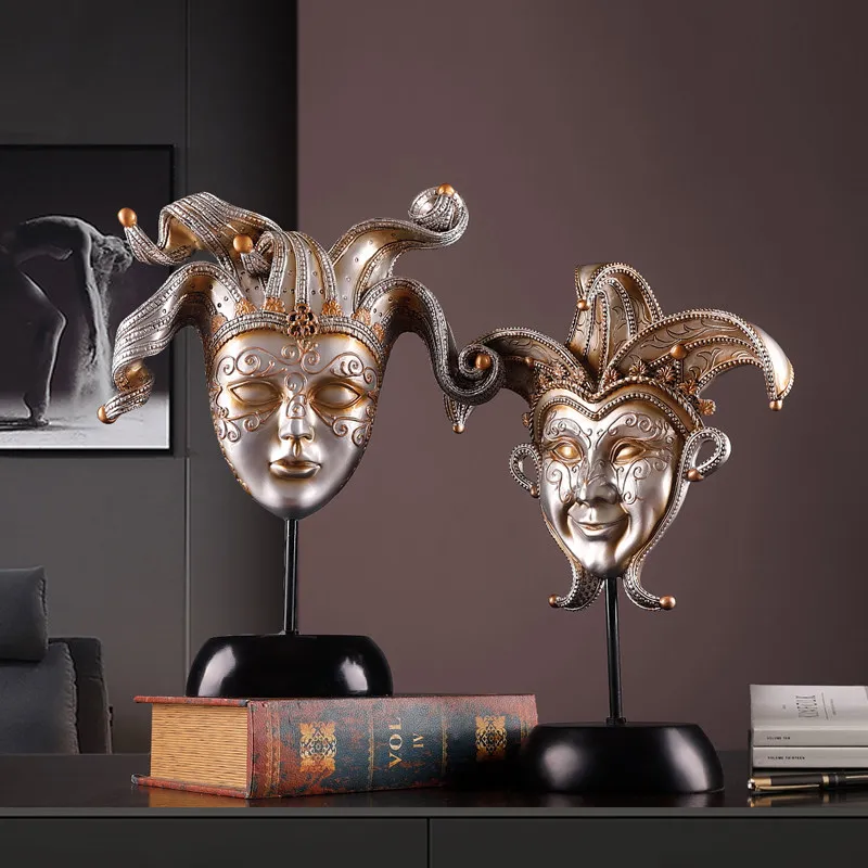 European Retro Venetian Masks Resin Ornaments Home Livingroom Desktop Furnishing Decoration Bookcase Store Sculpture Adornments