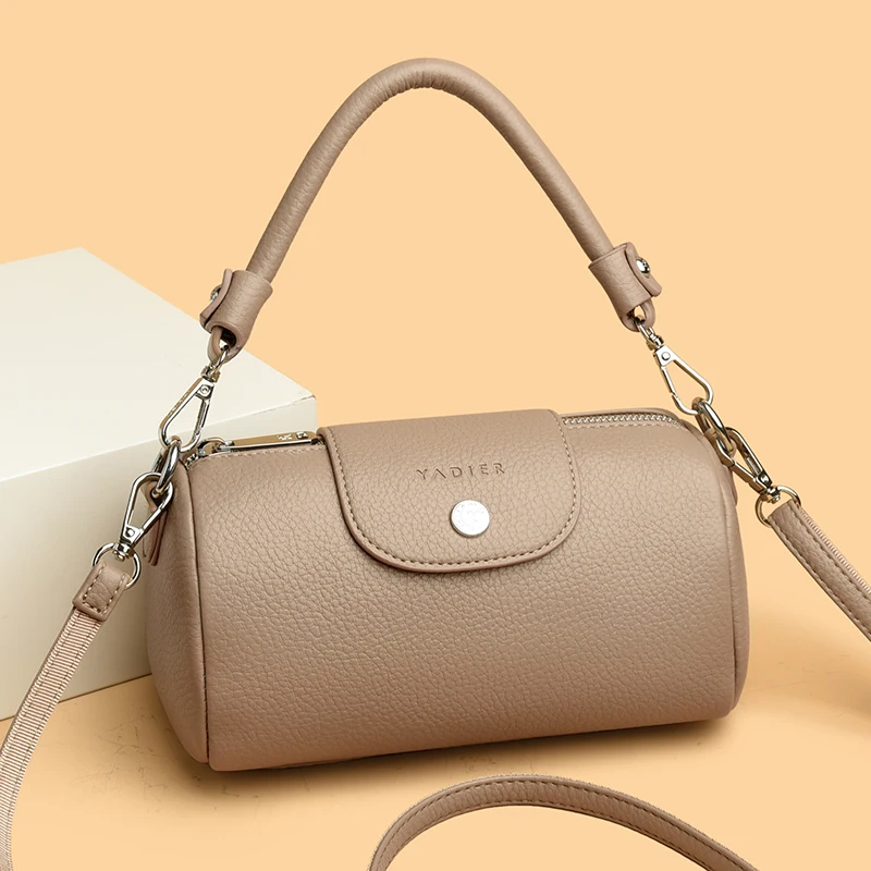 حقيبة كتف نسائية من جلد البولي يوريثان بلون نقي بتصميم عتيق، حقيبة يد أسطوانية فاخرة للاستخدام اليومي، محفظة كروس لمحفظة الهاتف