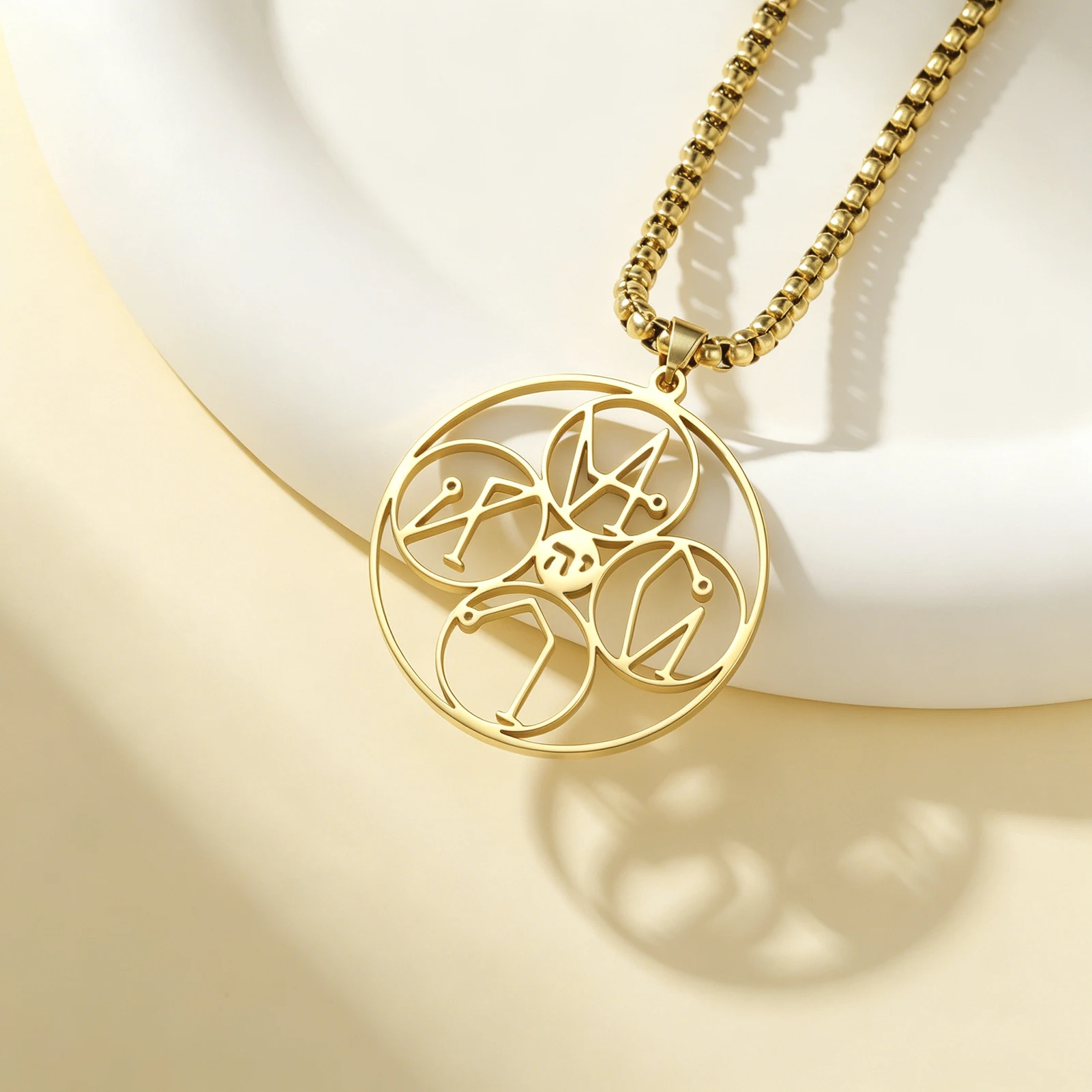 Four Archangels Sigil Necklace Stainless Steel Michael Gabriel Raphael Uriel Angel Protection Talisman Pendant Amulet Jewelry
