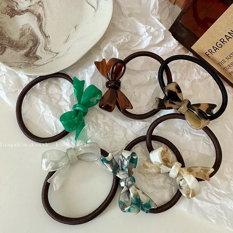 Acetate Bow Sweet Elegant Hair Rope Hair Ring Rubber Band Ponytail Headdress Flower Hair Accessories Hair Band for Hair Ties