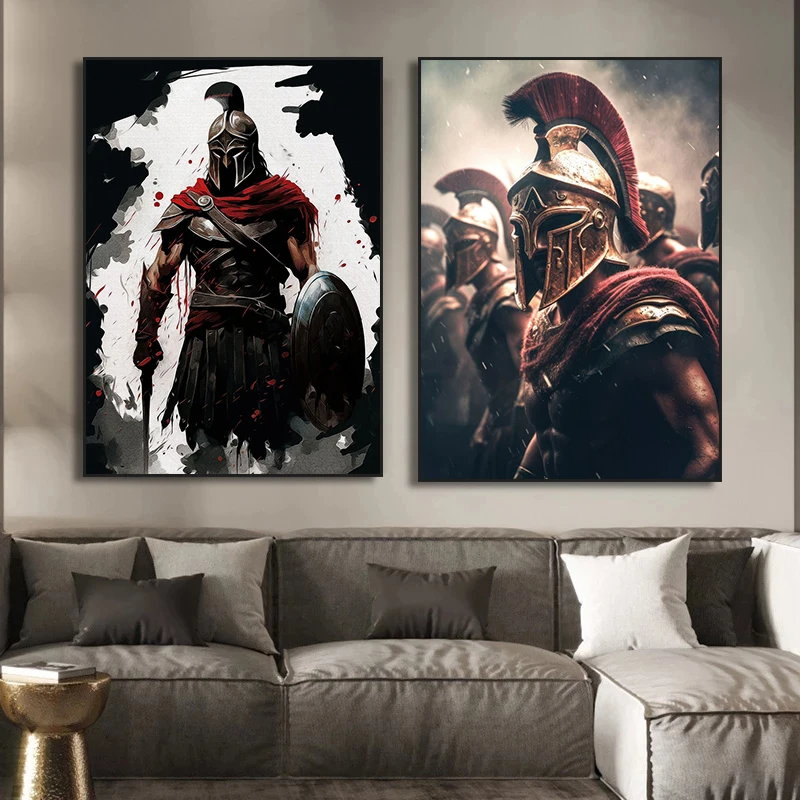 Ancient Roman Soldier Spartan Warriors Portrait Posters Norse Mythology Prints Canvas Painting Wall Art Pictures Room Home Decor