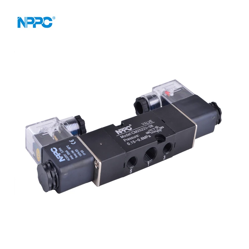 CM25220-08 5/2 wayNamuar type  solenoid valve black or silver color coil voltage  DC24V AC24V AC220V double head G1/4 NPPC Brand