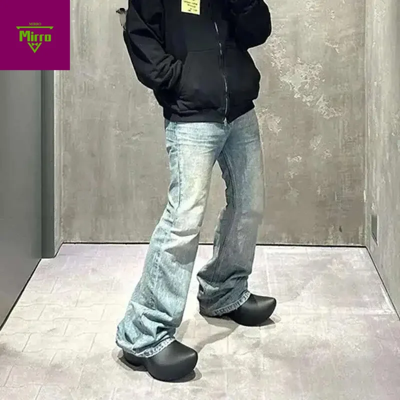 

Вытертые потертые синие джинсы с микро-клеш High Street, весна 2024, новый тренд, винтажные простые американские джинсовые брюки