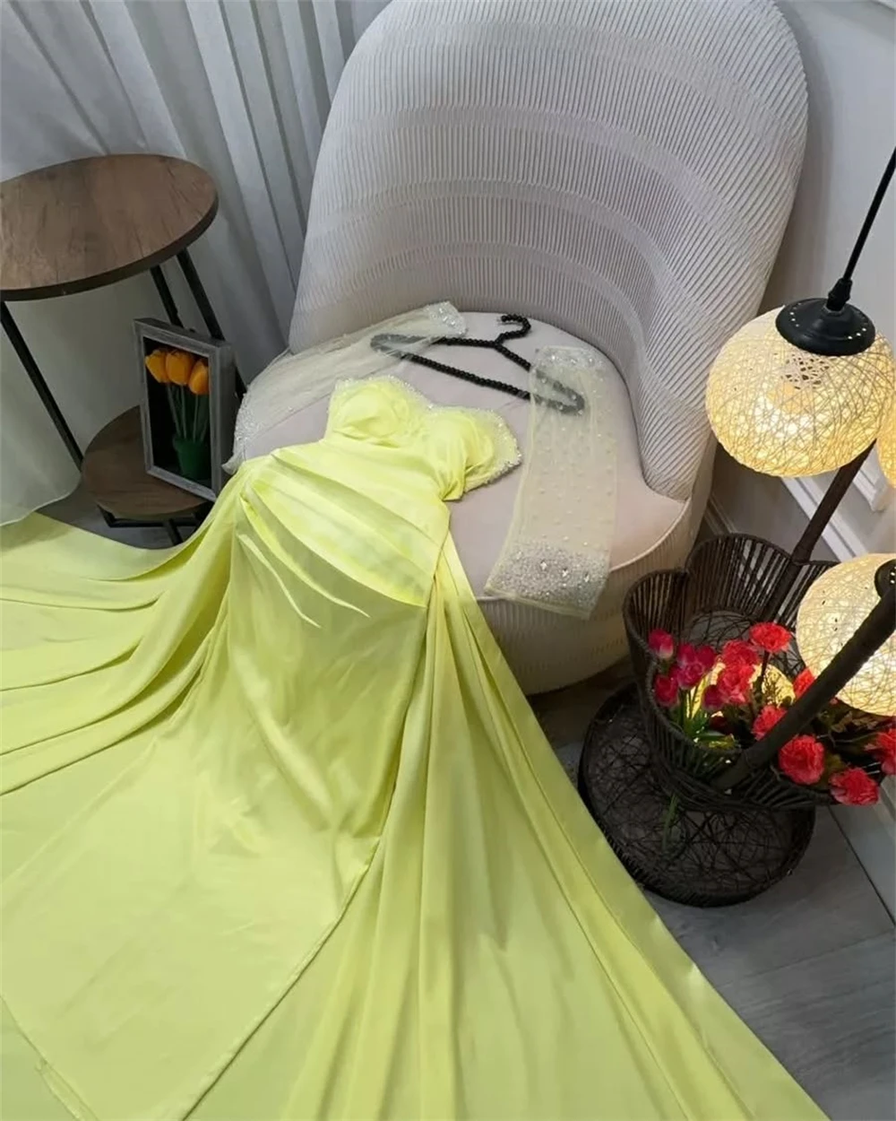 Abito da sera personalizzato Squisita jersey senza spalline Manica staccabile A-Line Lunghezza caviglia Perline Abiti increspati per occasioni speciali