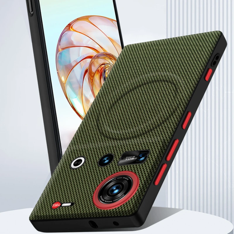 สําหรับ ZTE Nubia Z70 Ultra,Z70s Ultra กรณี ELVEV แม่เหล็กหรูหรารูปแบบคาร์บอนไฟเบอร์หนัง Anti-Fall เปลือกชาร์จไร้สาย