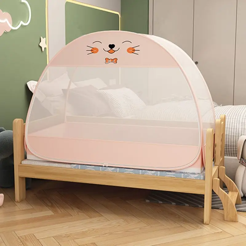 Baby Crib Big Space Yurt Mosquito Net Home Full Bottom Anti-fall Child Mosquito Net Cartoon Style No-install Zipper Mosquito Net