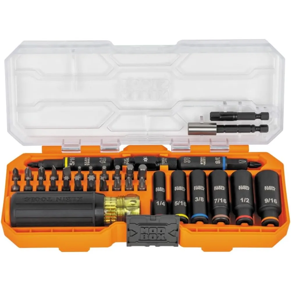 Impact-Rated Screwdriver and Socket Set with Modular Storage Case, 41-Piece, 26 Screwdriver Bits, 6 Deep Well Sockets, Accessori