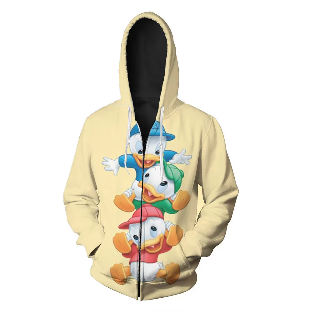 New Fall Streetwear Men's Sweatshirt Disney Brand Cute Donald Duck and Mickey Minnie Anime 3D Printed Fashion Casual Zip Hoodie