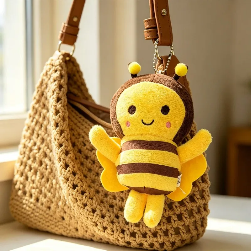 Cartoon Bee Keychain Plush Stuffed Animal Pendant Cotton Bumblebee Bag Charm for Backpack Purse Car Decor Keys Ring Travel Gift