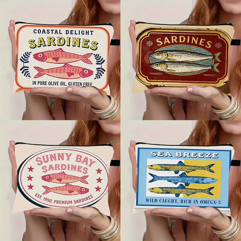 Retro sardine can money bag, cartoon double-sided printed storage bag, large-capacity coin purse PORTFEL portfel damski