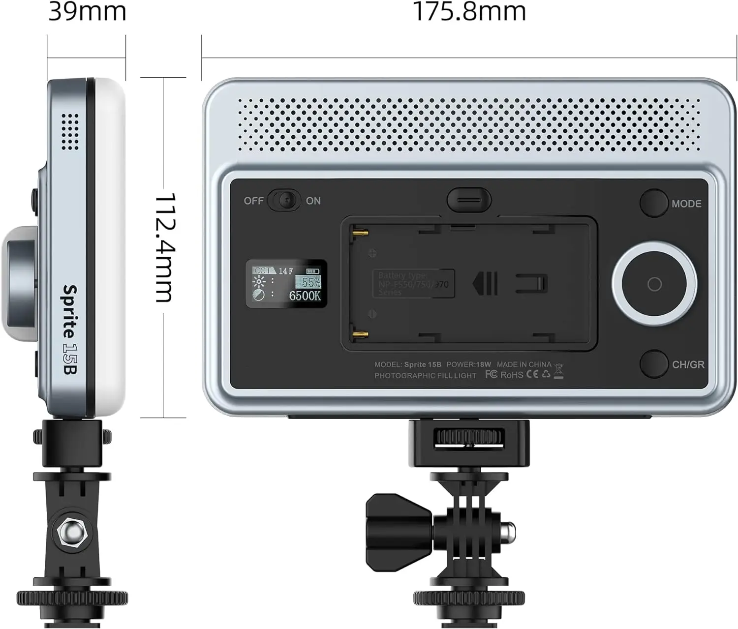 VILTROX Sprite 15B 18W 2800K-6800K CRI 95+ on Camera LED Panel Video Light 1800LUM Smartphone Control LED Dimmable Key Light