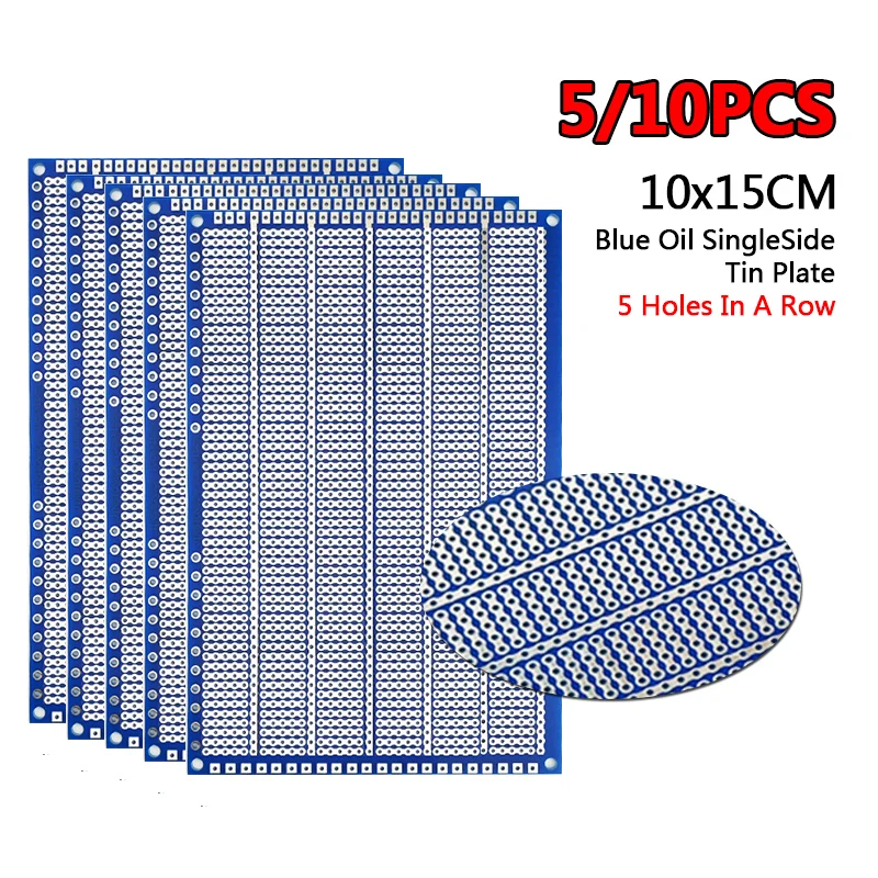 10*15CM Single Side Spray Tin Blue Oil 5-Hole 1.6 Thick 2.54/5.08 Spacing PC Circuit BoarD Universal