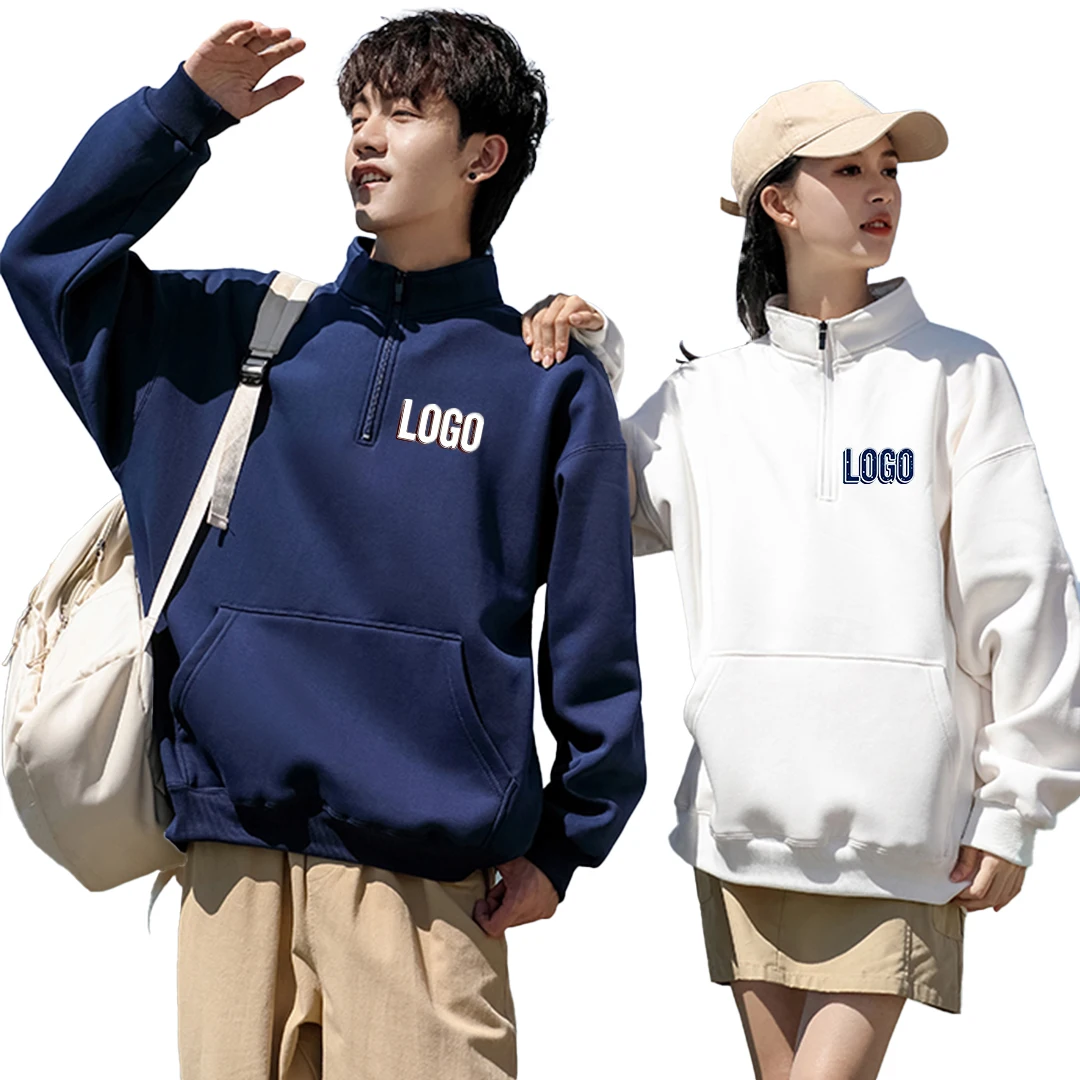 Felpe in peluche con mezza zip in cotone da uomo personalizzate Stampa il tuo design Logo Testo Pullover Sport Streetwear Felpe con cappuccio calde ispessite