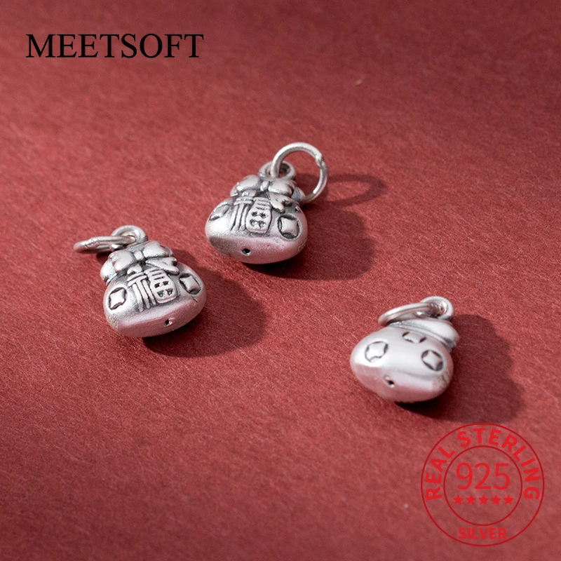 MEETSOFT 999 Silver Making Old Fu Character Money Bag Pendant DIY Handstring Retro Handmade Rope Material Accessories