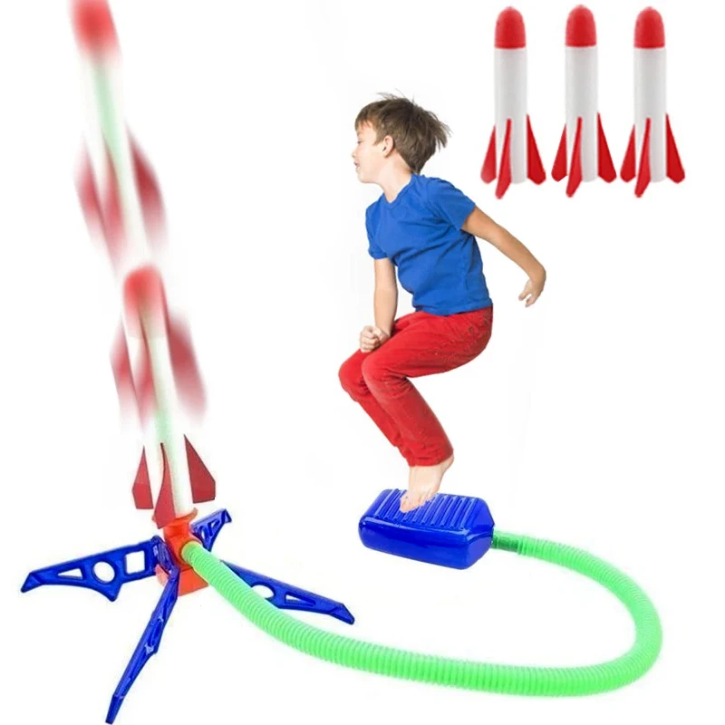 Kid Air Rocket Foot Pump Launcher Outdoor Air Pressed Stomp Soaring Rocket Toys Child Play Set Jump Sport Games Toy For Children