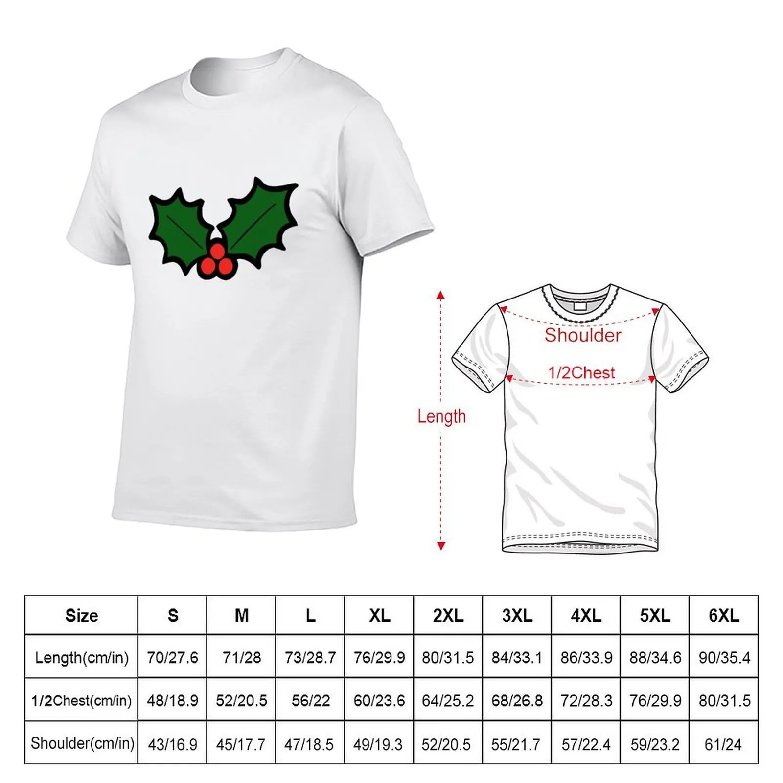 Holly Leaves and Berries Pattern in Light Green T-Shirt custom shirt cute tops Men's t-shirts