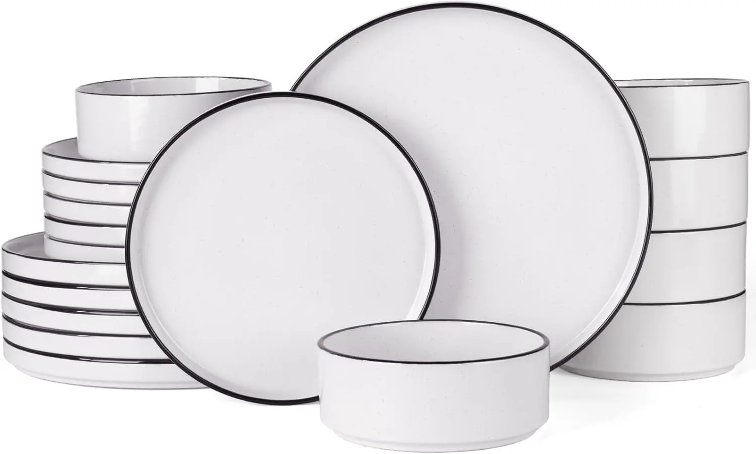 

Nebula Plates and Bowls Sets, 18 Pieces Dinnerware Sets, Dishes Set for 6, White with Black Rim