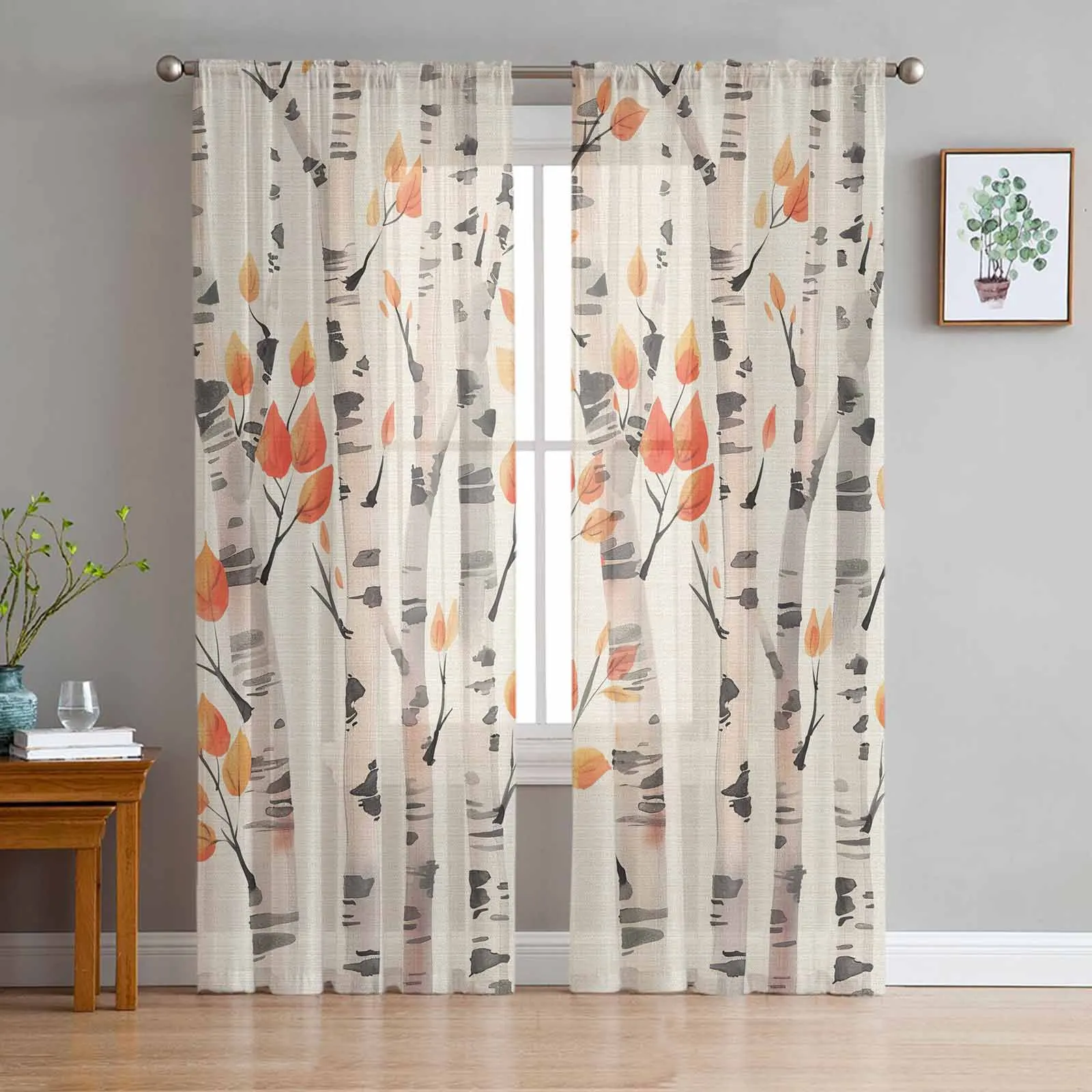 

Leaves Watercolor Hand Painted Tulle Curtains for Living Room Sheer Curtain for Bedroom Kitchen Blinds Voile Curtains