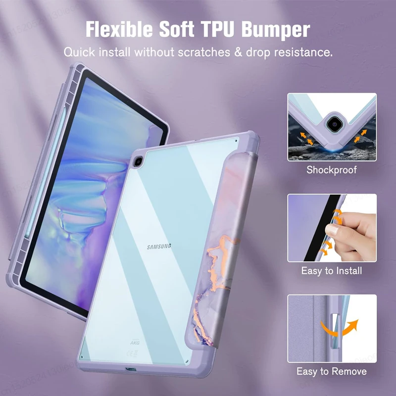 Funda For Samsung Galaxy Tab S6 Lite 10.4 2024 P620 P625 P610 P615 P613 P619 Case With Pencil Holder Cover Tri-Fold Stand Shell image 4