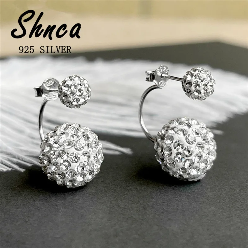 Original New Hot Sale Solid 925 Sterling Silver Double Shine Snowball Stud Earrings For Women Girl Anti-Allergy LE194