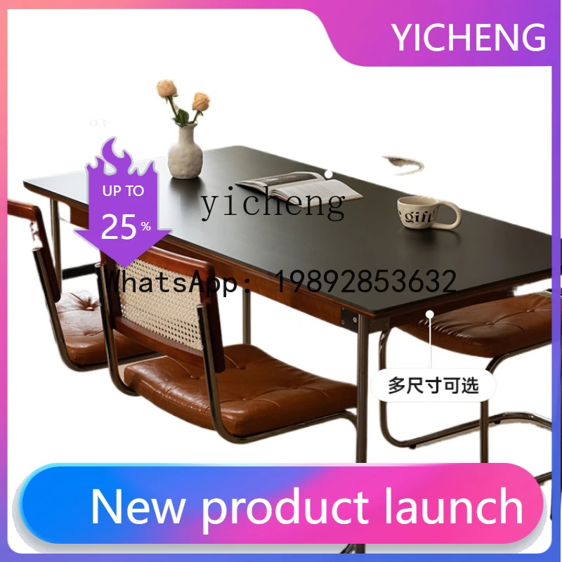 

Retro Style Solid Wood Stone Plate Dining Table Modern Small Apartment Home Rectangular Dining Table