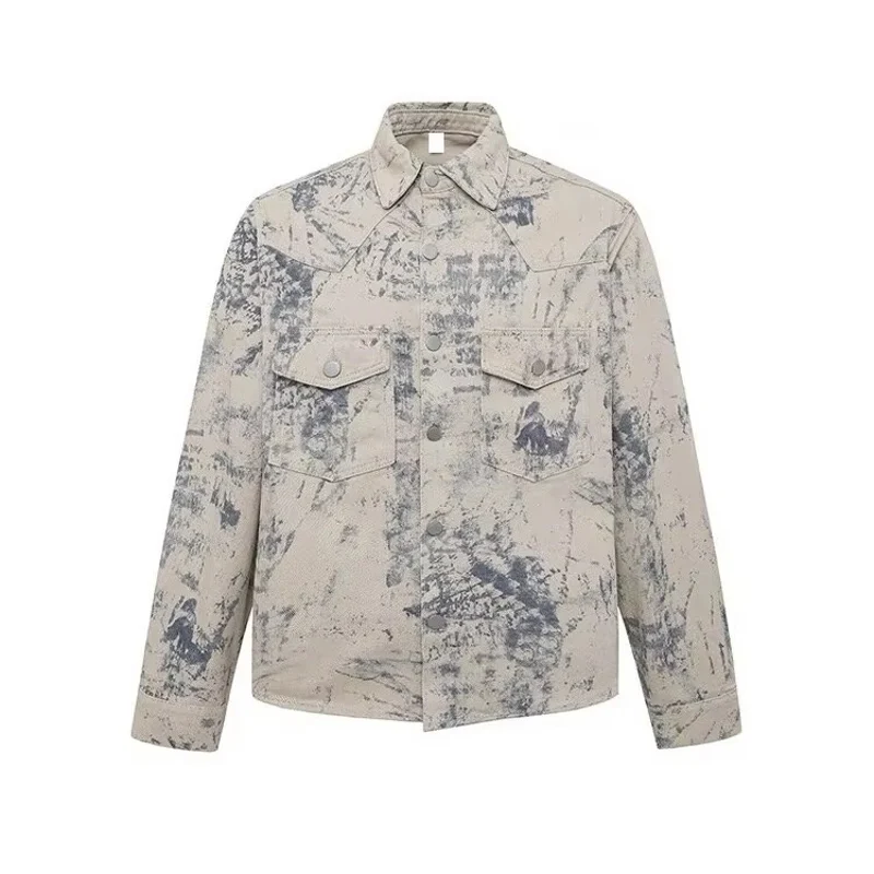 

Men's Denim Shirt Autumn High End Washed Plaid Collar Casual Jacket Regular Length Fashion Clothing New Style Men's Denim Coat