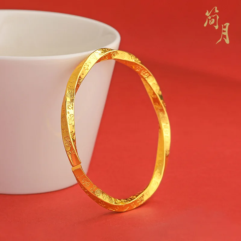 

Luxury 24K 9999 Pure Gold real gold Women's Quartet Jiyan Bracelet Solid Turn Gan Kun Open Bracelet