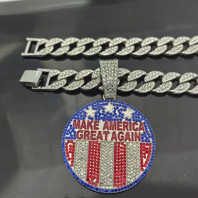 الهيب هوب المينا قلادة بحرف قلادة - الملونة 'MAKE AMERICA CREAT AGAIN' سحر سبيكة، سلسلة الكوبية خمر للرجال