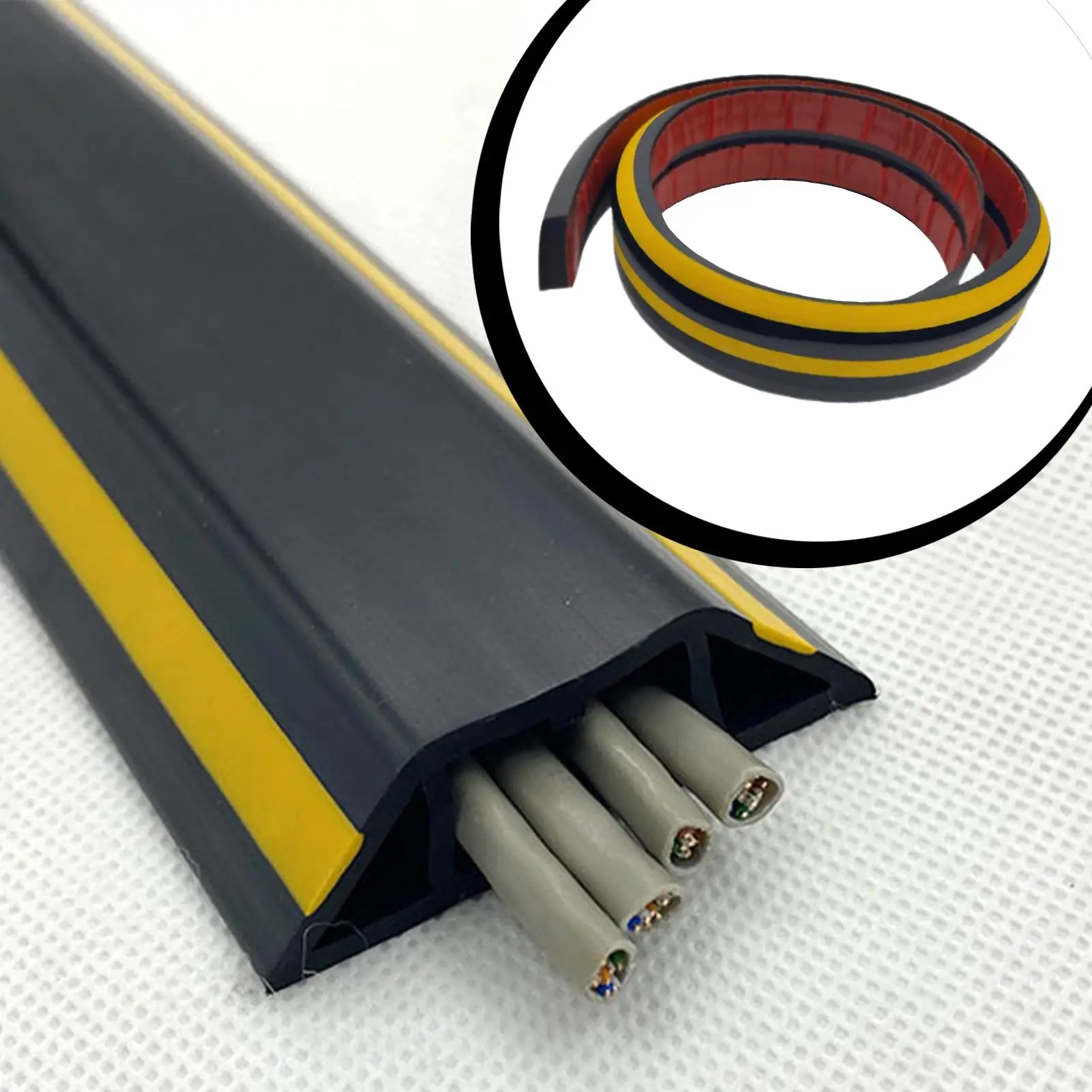 

1M Arc Anti-extrusion Floor Cord Cover Self-Adhesive Power Extension Wiring Duct Cable Protector Home Outdoor Wire Organizer